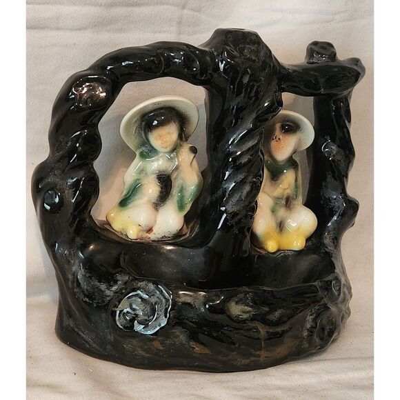 Ceramic Asian Man Woman Figurines‎ Table TV Lamp Dish Mid Century Vintage - Picture 3 of 10